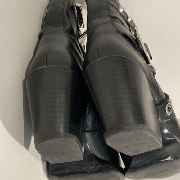 Zara Black Studded Leather Heeled Ankle Size 6 - Picture 10 of 14